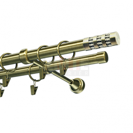 Kovová garniža 25 mm, dvojtyčová Cylinder kryštál antik